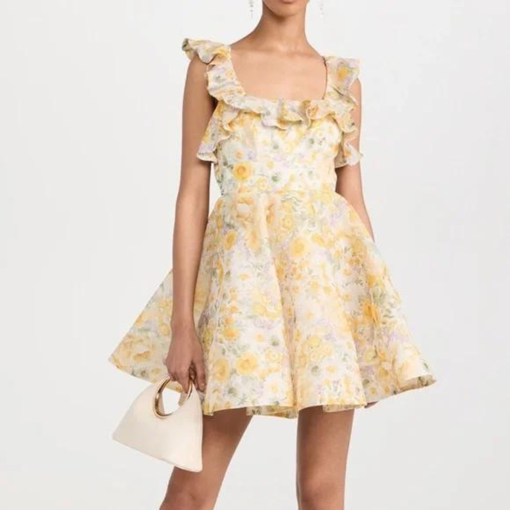 Zimmermann Harmony Linen-Silk Ruffled Floral Minidress